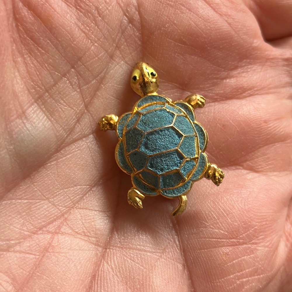 Vintage Blue Turtle Brooch